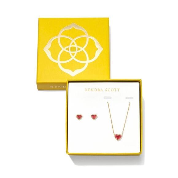 Kendra Scott Anna Pendant Necklace and Stud Earring Gift Set Red Size 19" NWT - Picture 1 of 5